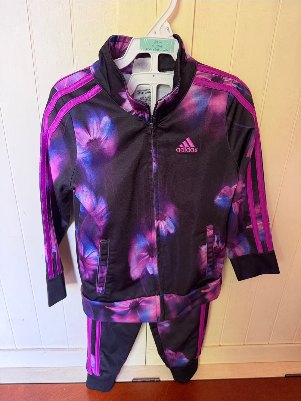 adidas Black with Purple and Pink floral track suit